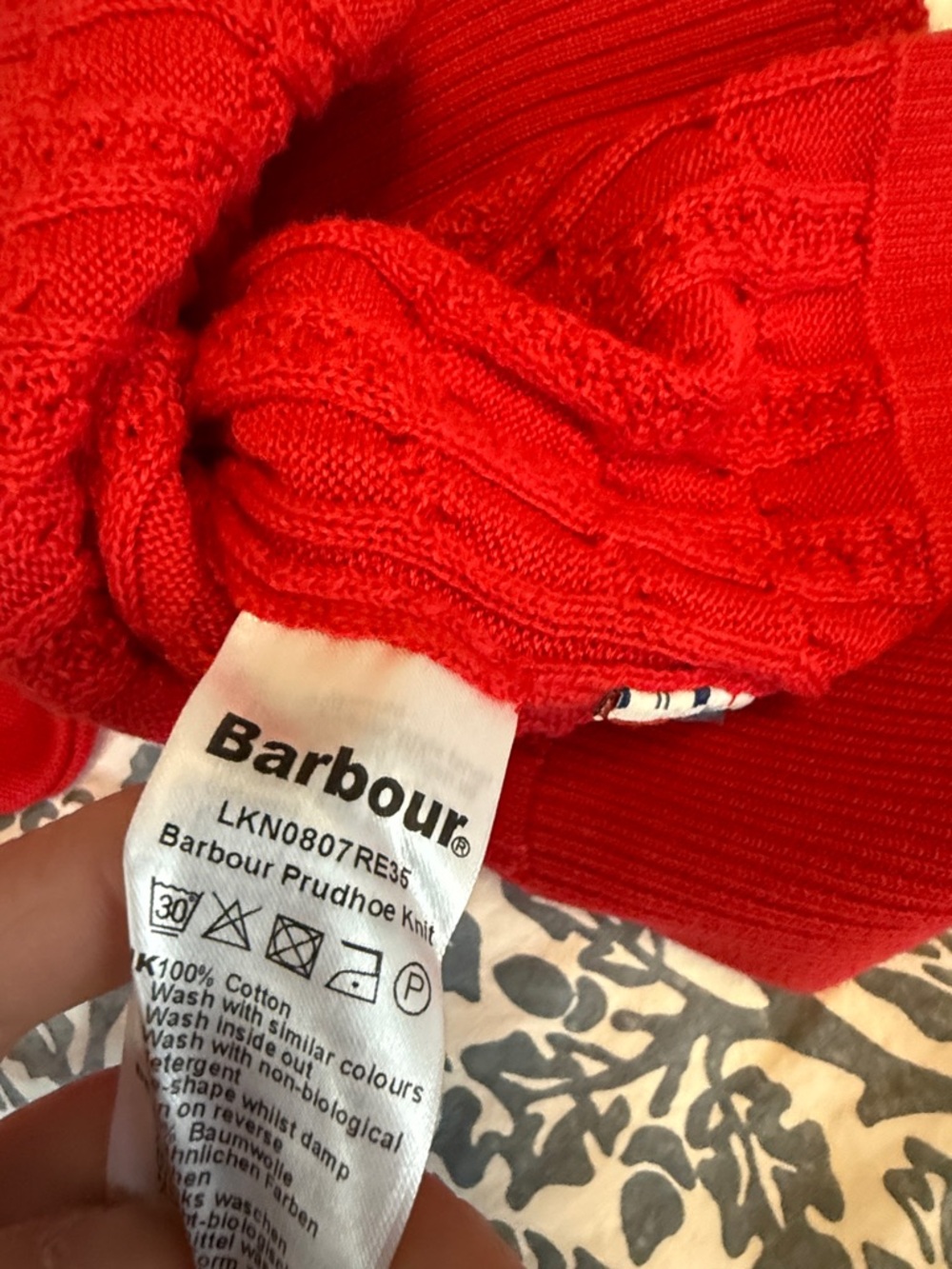 Barbour Red Cable-Knit Crewneck Sweater sz 14 Prudhoe style - Picture 4 of 5